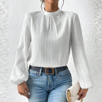 Women's Fashionable Elegant Puff Sleeve Casual Stand Collar Shirt
