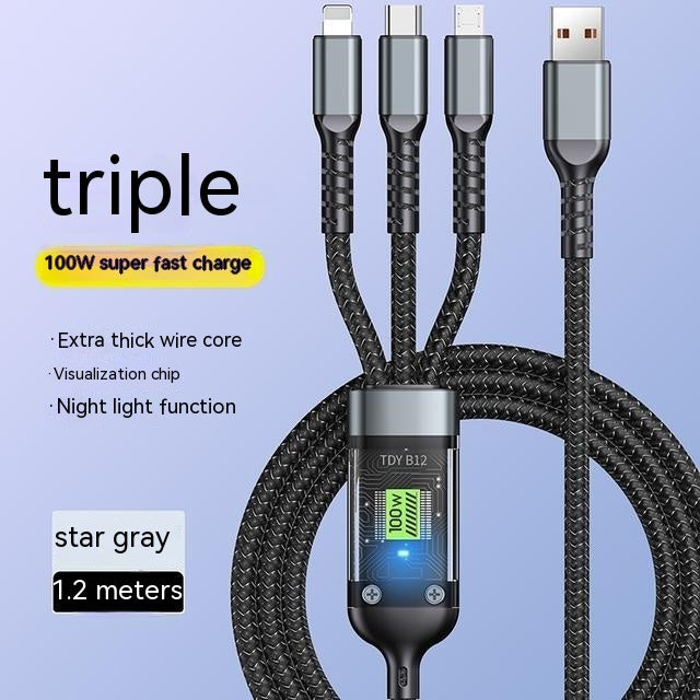 Three-in-one Mobile Phone With Light 6A Super Fast Charge Data Cable