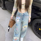 Graffiti Printing Women's High Waist Loose Straight Wide Leg Jeans