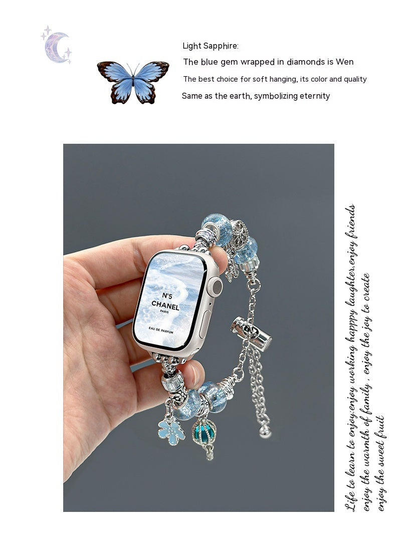 Crystal String Beads Pendant Metal Strap