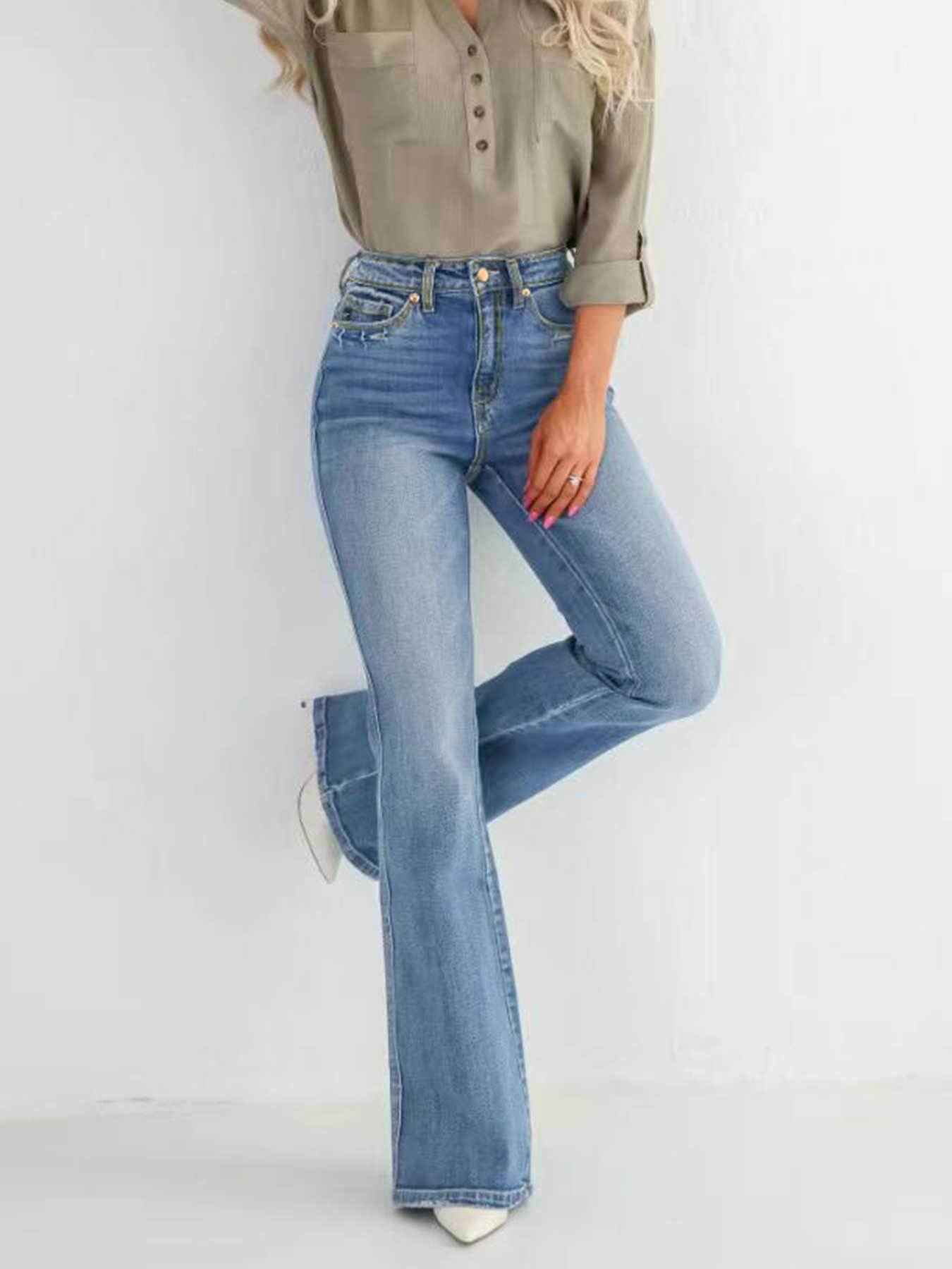 Fashion Slim Stretch High-waisted Boot-cut Pants Jeans