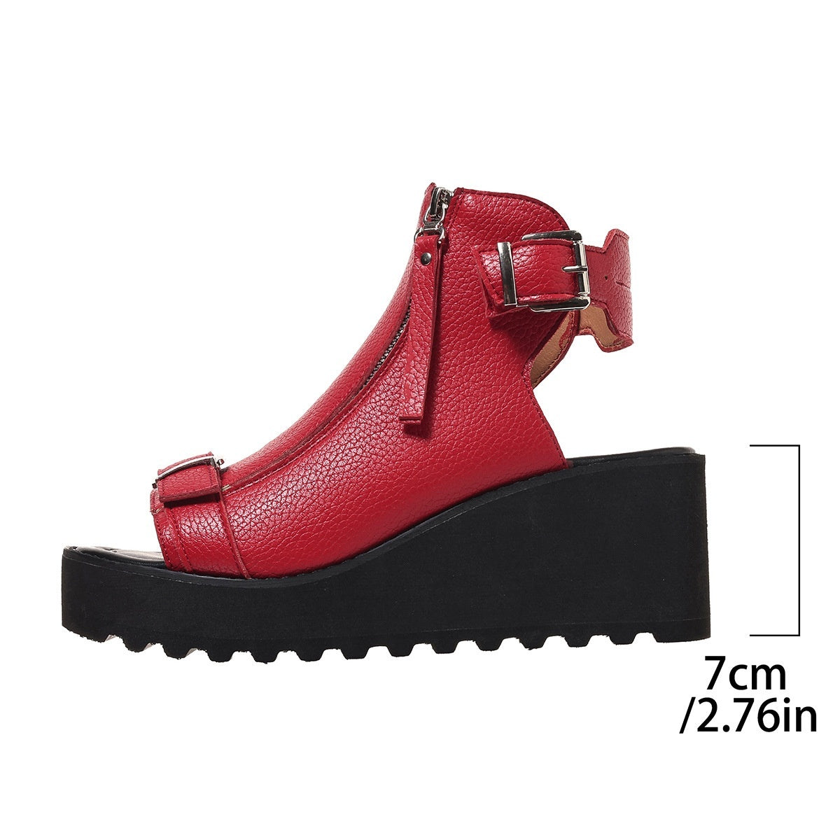Round Toe Double Zipper Heel Buckle Hollow Women's Sandals