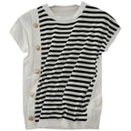 Round Neck Black And White Striped T-shirt For Women