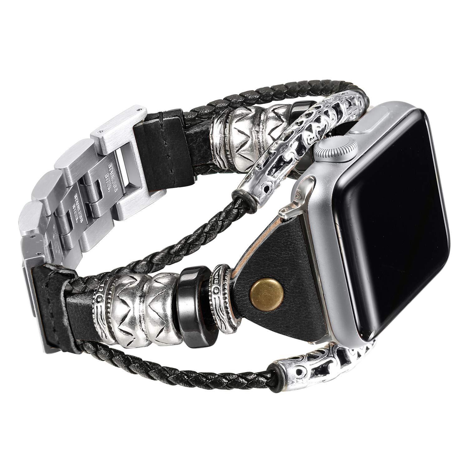 Metal stainless steel chain leather strap