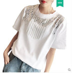 Sequin Rhinestones Tassel Women's Short Sleeve Spring And Summer New