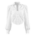 Women's Lapel Puff Sleeve Shirt Short Top