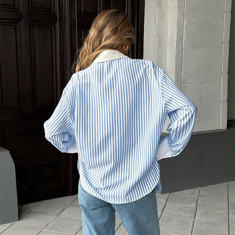 Striped Stitching Shirt For Women