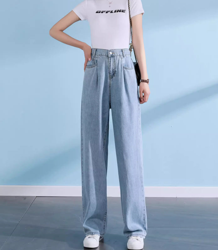 Straight High Waist Draped Casual Wide-leg Pants