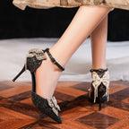 Sequin Rhinestones Bow Tassel Hollowed Sandals