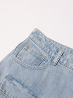 Vintage Light Blue Washed High-waisted Tooling Jeans For Women
