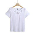 Women's Korean-style Slim-fit Cotton Short-sleeved Hollow-out Chest Bow
