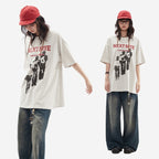 Character Abstract Graphic Print Crew Neck Short Sleeve