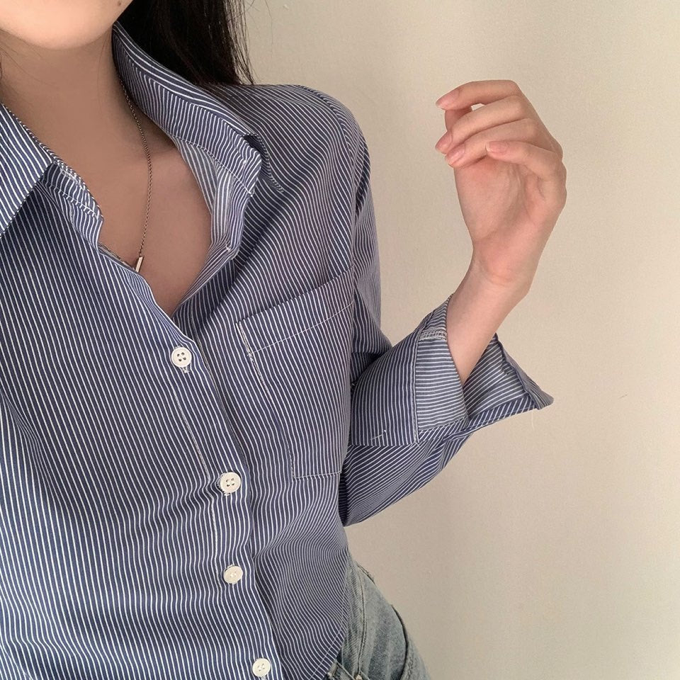 Blue Slim Fit Bottoming Shirt