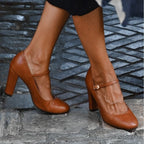 Fashion Pointed 40-43 Plus Size Buckle Strap Shallow Mouth Pumps Women